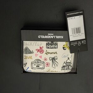 Karl Lagerfeld White Graphic Zip Wallet